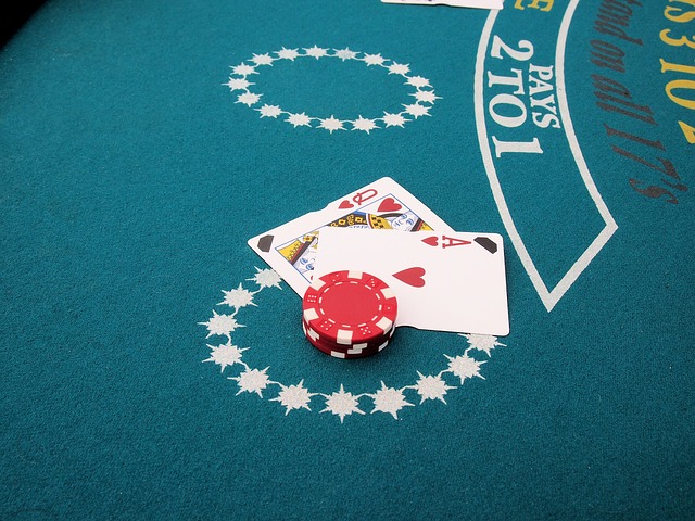 Blackjack cards on casino table